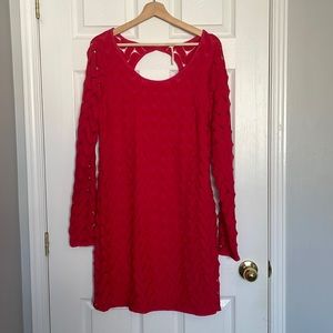 Free People crochet knit cutout back red dress